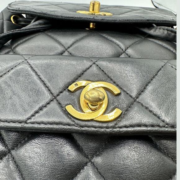 Authentic Chanel Vintage Black Duma Leather Quilted Mini backpack with 24k - Picture 4 of 13